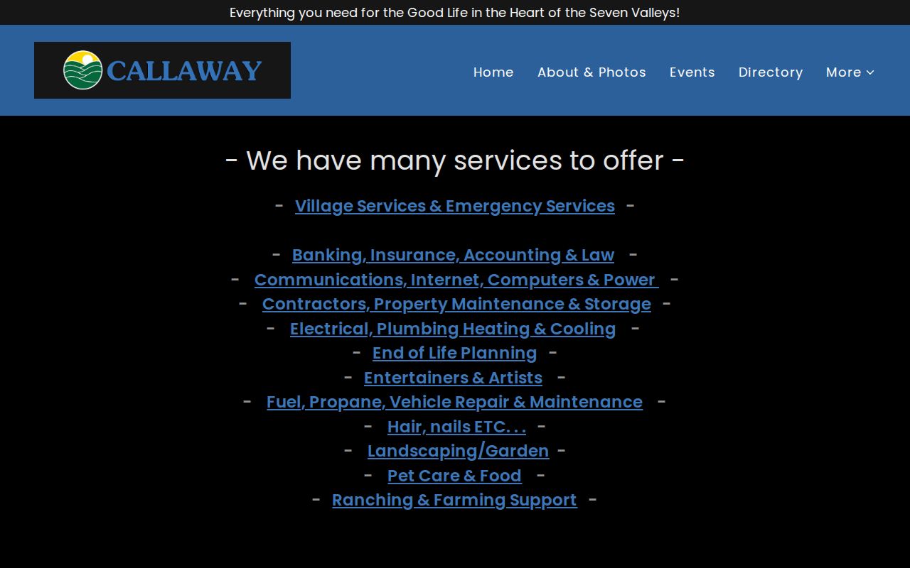 Callaway, Custer County booking-record contact guidance from the official village services page